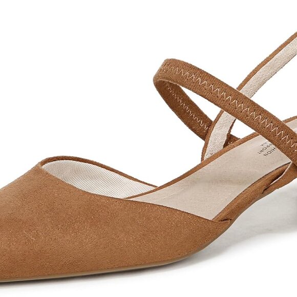 Women's Fabric Pump 7 Whiskey Tan Block Heel Slip-On Dress Shoes Cushioned - Picture 1 of 9